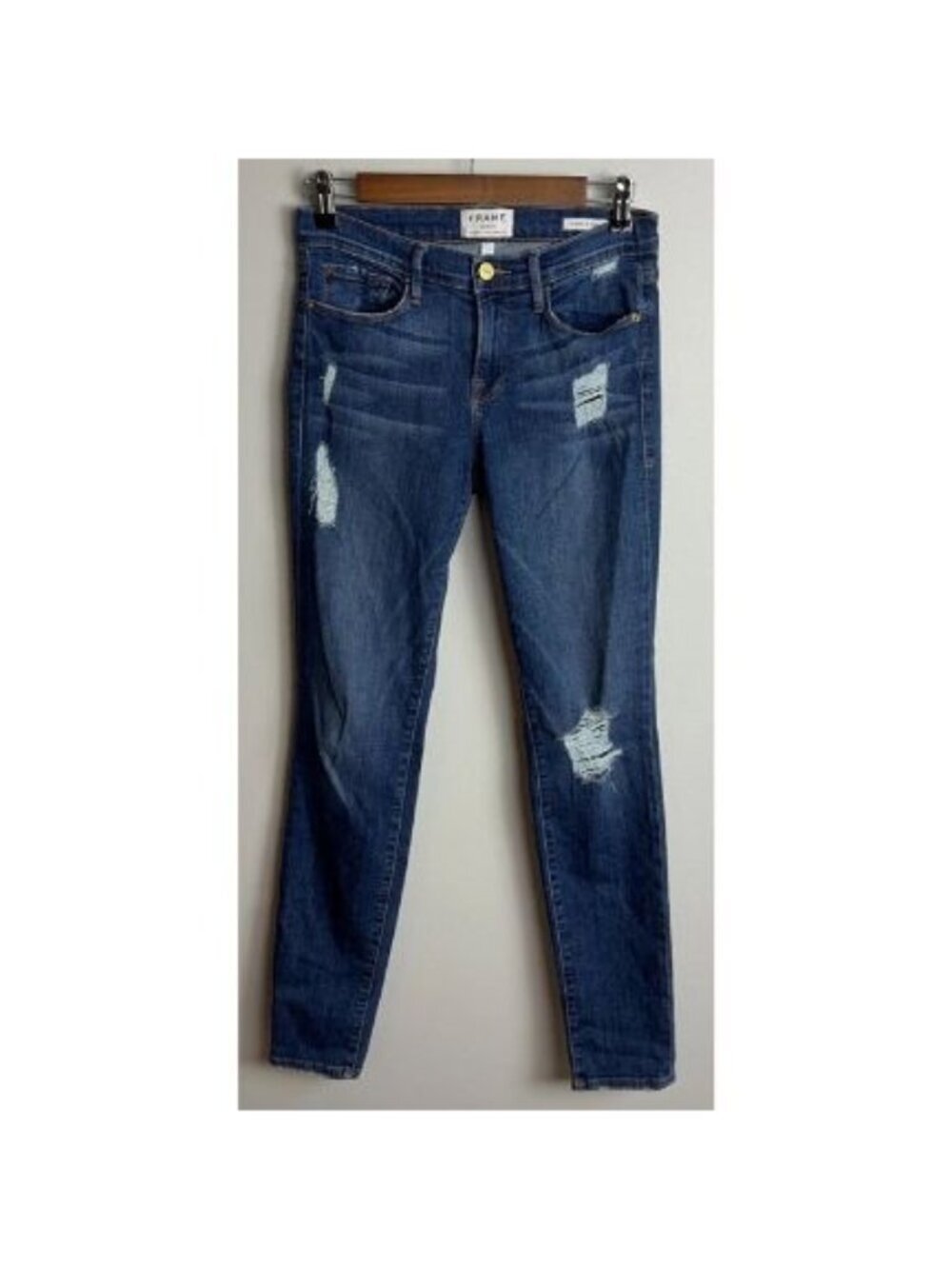 FRAME Denim Le Skinny de Jeanne Jeans Size 27 Distressed Blue Women’s